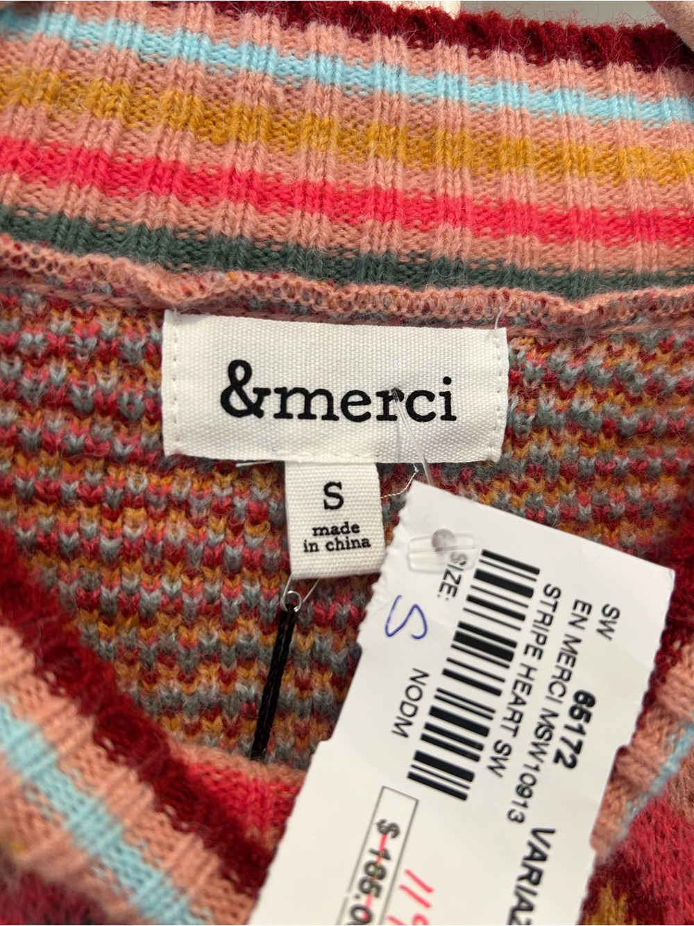 Heart Pattern Crewneck Sweater - Pink Multicolor - Picture 3 of 5
